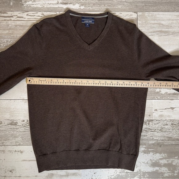 Lands' End Men's Brown V-Neck LS Sweater Size M 100% Supima Cotton Pullover - Picture 12 of 14